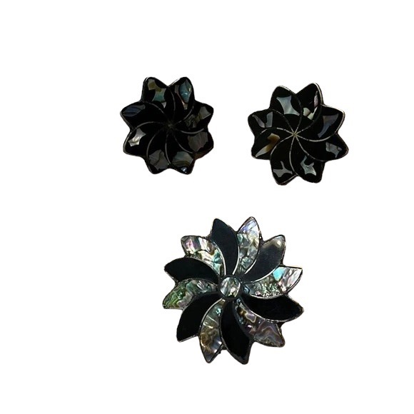 Vintage Jewelry - Vintage Alpaca Silver Abalone Inlay Star Brooch With Earrings